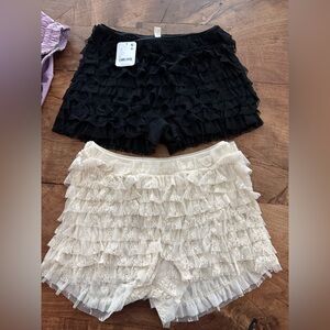 Free People Black and Cream Ruffle Shorts